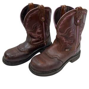 Justin Gypsy‎ Western Work Boots Women size 8B Steel Toe Brown Leather Cowgirl